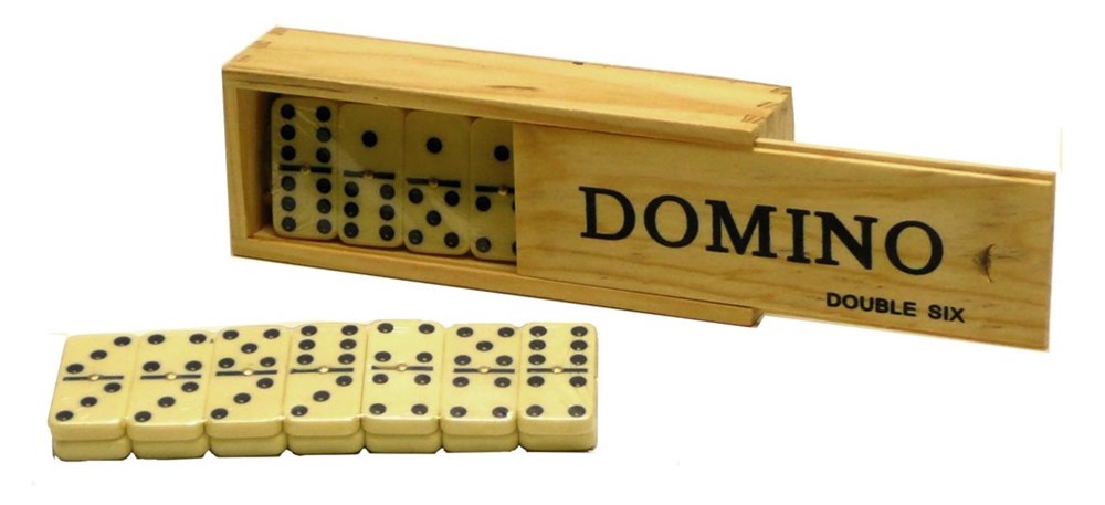 Domino i træ æske