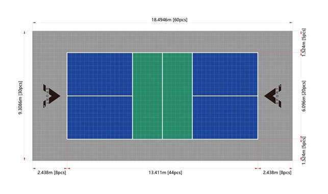 Pickleball bane i PP fliser 30 x 30 x 2 cm