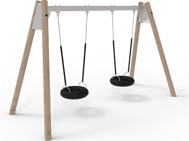 Robinia/stål gynge med 2 dæk