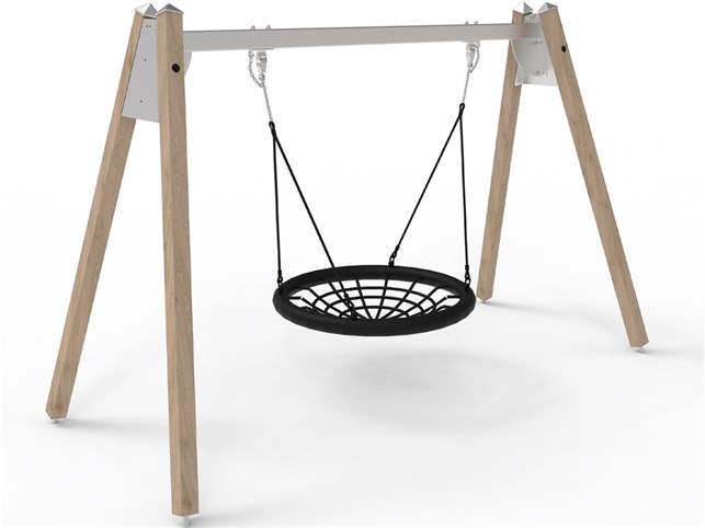 Stålgynge med limtræsstolper og fuglerede