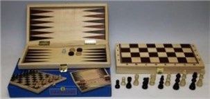 Skak/backgammon i sammenklappelig kasse