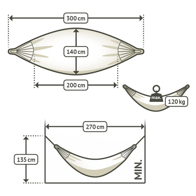 Hængekøje med stativ  - 3 m x 1,4 m