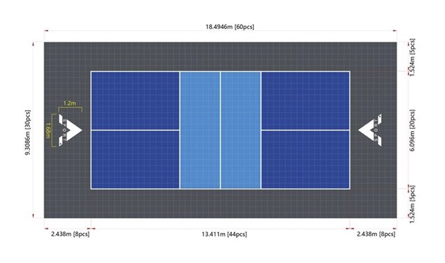 Pickleball bane i PP fliser 30 x 30 x 2 cm