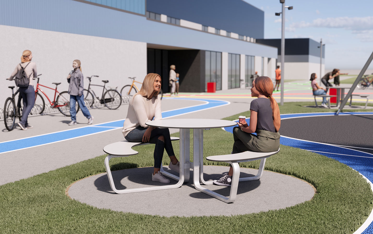 Rundt bord-/bænkesæt på legeplads